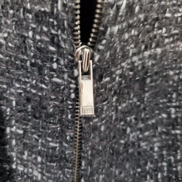 Vintage Women's Wool Blazer Jacket Zip Up Woven Knit Grey White Tweed JONES NY - Picture 4 of 10